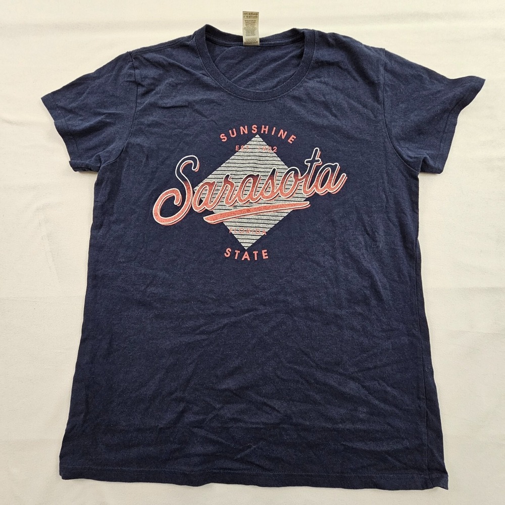 Sarasota FL Sunshine State Blue Short Sleeve Cotton T-Shirt Women's L